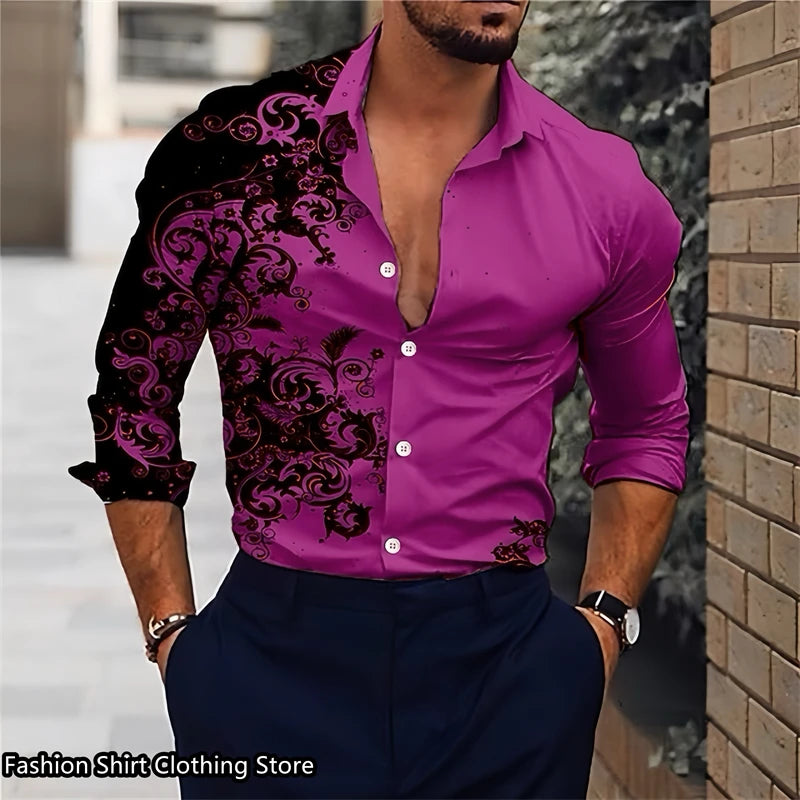 Mens Graphic Long Sleeve Dress Shirt
