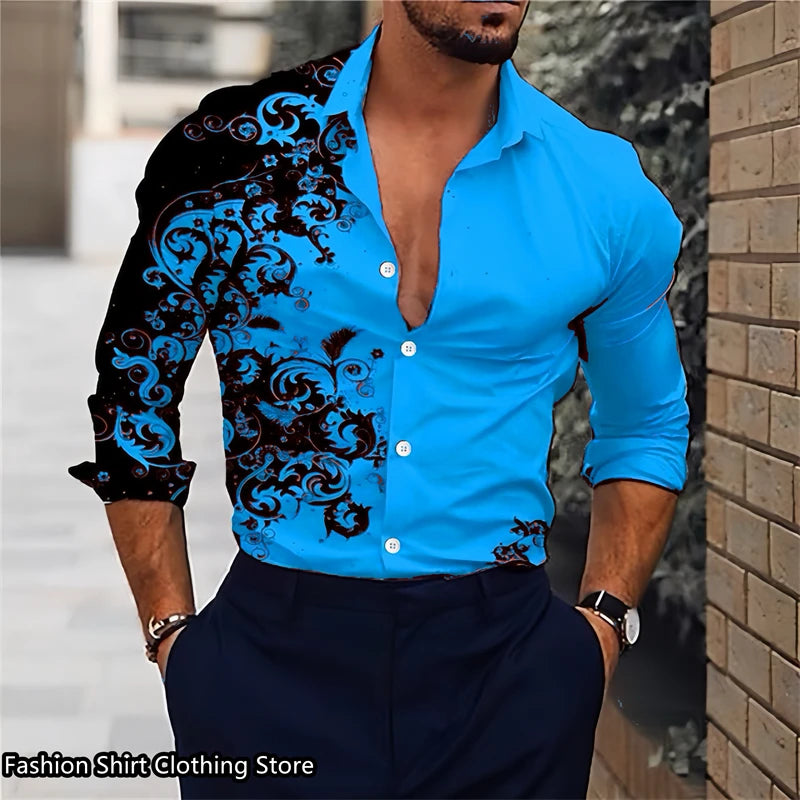 Mens Graphic Long Sleeve Dress Shirt
