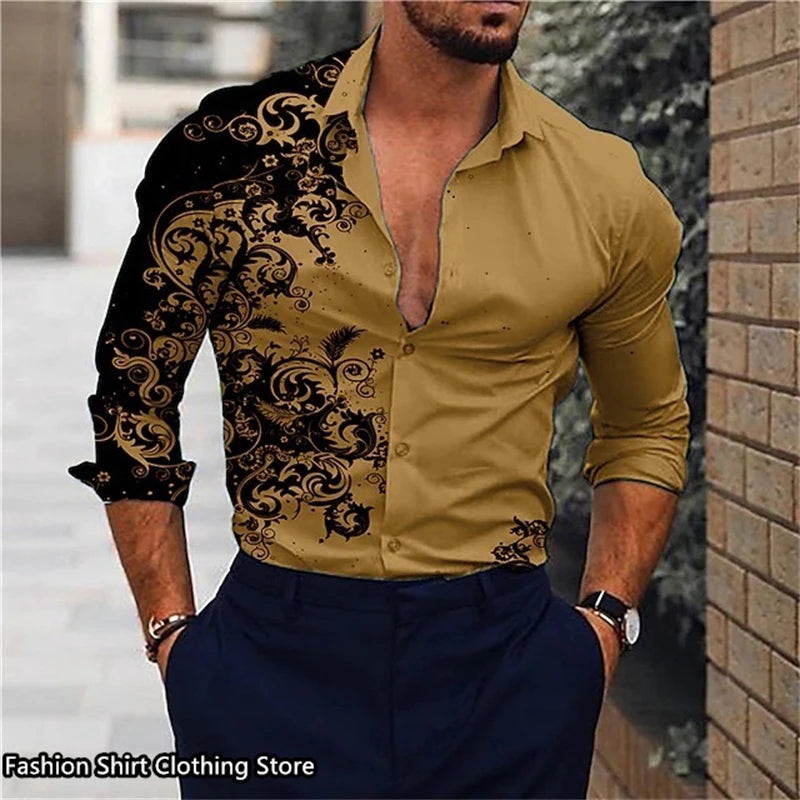 Mens Graphic Long Sleeve Dress Shirt