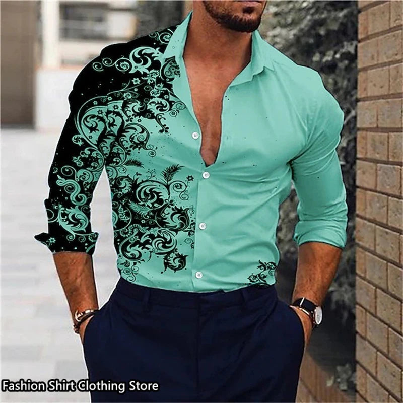 Mens Graphic Long Sleeve Dress Shirt