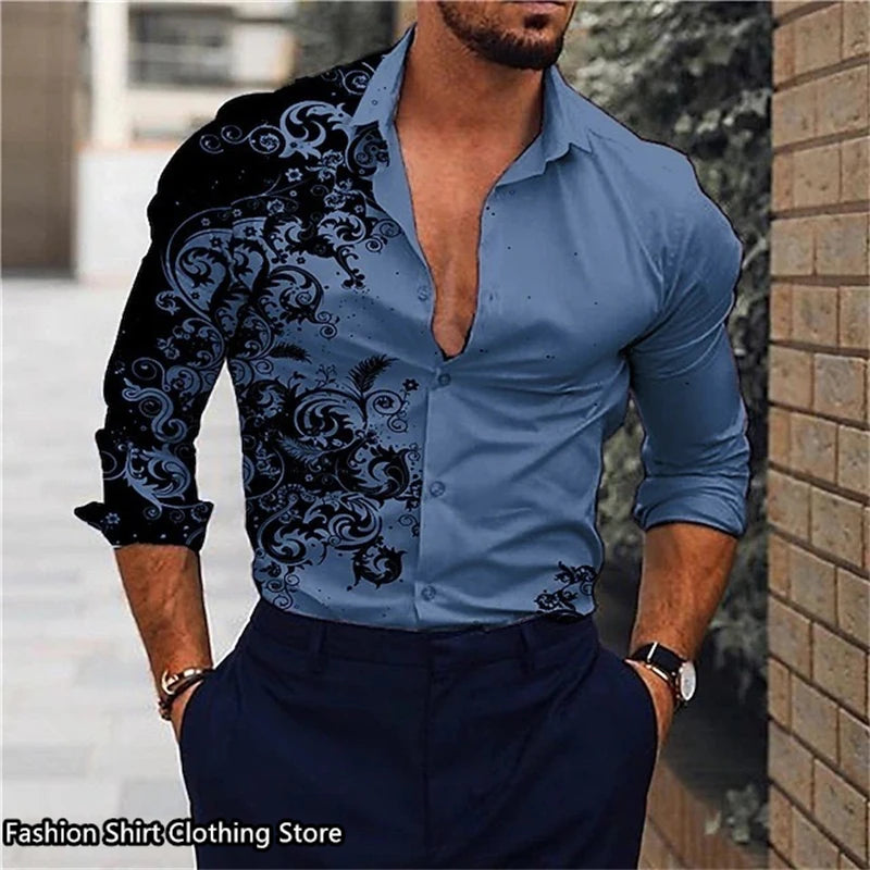 Mens Graphic Long Sleeve Dress Shirt