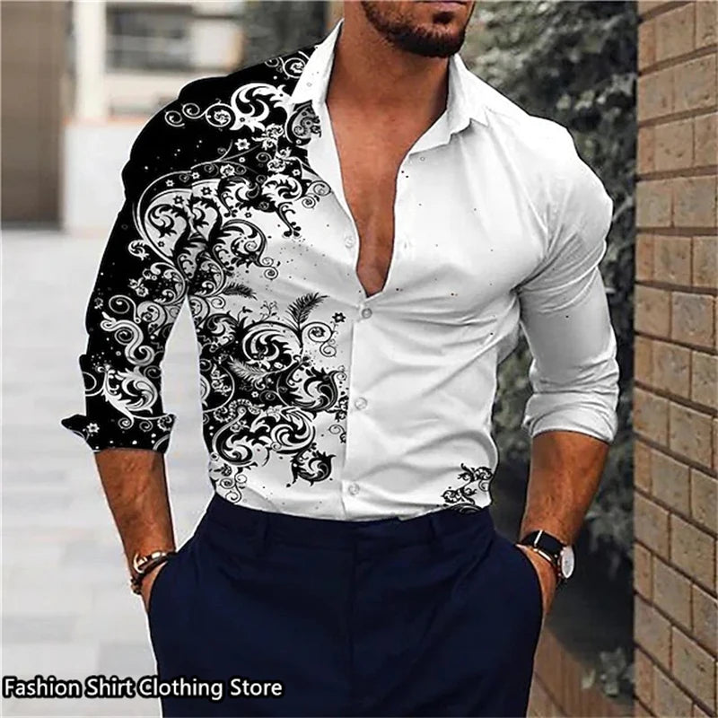 Mens Graphic Long Sleeve Dress Shirt