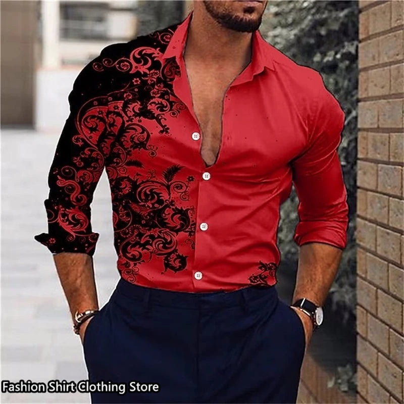 Mens Graphic Long Sleeve Dress Shirt