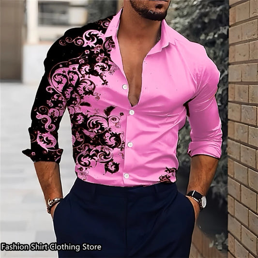 Mens Graphic Long Sleeve Dress Shirt