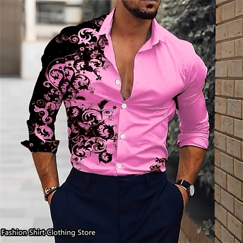 Mens Graphic Long Sleeve Dress Shirt